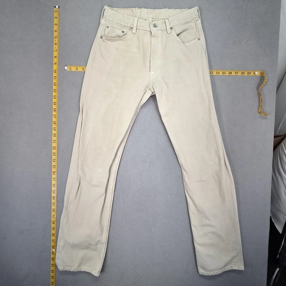 Vintage Levis 501 Jeans Mens Beige‎ Button Fly USA 90s Repaired Fits 28x31